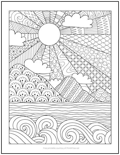 Noonday Sun Coloring Page | Print it Free Sun Coloring Pages, Beach Coloring Pages, Mandala Doodle, Mandala Wallpaper, Pattern Coloring Pages, Mandala Flower, Zentangle Drawings, Doodle Art Designs, Mandala Coloring Pages