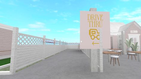 Drive Thru Sign Bloxburg, Bloxburg Ideas, Cute Cafe, Drive Thru, Drive Through, Highway Signs, Fair Grounds, Cafe, Drive