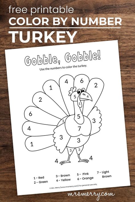 Color the turkey by number. Match the number to the correct color to create a colorful Thanksgiving turkey. An easy 1-page fall activity for kids. Great activity for preschoolers and kindergarteners. #freekidsprintables #indooractivitiesforkids #keepkidsbusy #thanksgivingworksheetsforkids #mrsmerry Thanksgiving Worksheets Preschool, Turkey Kindergarten, Turkey Worksheets, Worksheets For 1st Grade, Turkey Activity, Thanksgiving Kindergarten, Thanksgiving Worksheets, Thanksgiving Color, Thanksgiving Math