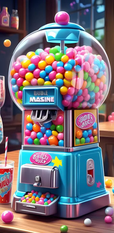 Zedge Wallpapers, Candy Frame, Machine Wallpaper, Gum Wallpaper, Bubblegum Machine, Sweet Props, Puzzle Ideas, Gum Machine, Sweet Factory