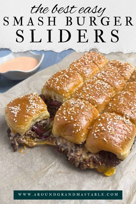 These Smash Burger Sliders on Hawaiian Rolls are sure to become one of your go-to recipes! Juicy smash burgers, melty cheese, caramelized onions, and tangy smash burger sauce come together in soft Hawaiian rolls. Perfect for parties or a comforting meal, get ready to savor every bite! Burgers On Hawaiian Rolls, Smash Burger Sliders Hawaiian Rolls, Hawaiian Roll Sliders On Blackstone, Slider Burgers Hawaiian Rolls, Smash Burger Recipe Hawaiian Rolls, Blackstone Slider Recipes, Hawaiian Roll Burger Sliders, Smash Burger Sliders Recipe, Slider Burger Recipes