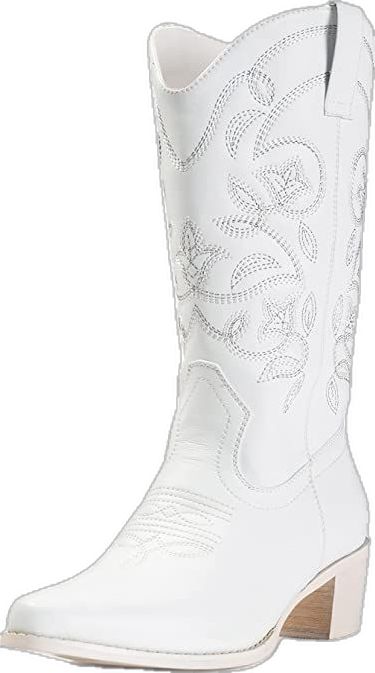 Cheap Cowgirl Boots, Cute Cowgirl Boots, Western Boots Outfit, White Cowgirl Boots, Short Cowboy Boots, Cowboy Boots For Women, Cowgirl Boots Outfit, Boots Mid Calf, White Cowboy Boots