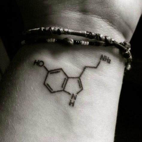 Serotonin Tattoo, Tiny Tattoos With Meaning, Fear Tattoo, Happiness Tattoo, Places To Get Tattoos, Molecule Tattoo, Dragons Tattoo, Awareness Tattoo, Tattoos Infinity