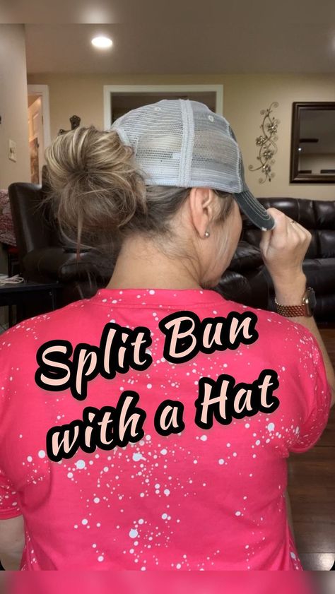 Cute Ball Cap Hairstyles, Low Bun With Hat, Hairstyles For Baseball Cap, Ponytail With Hat, Ball Cap Hair, Ball Cap Hairstyles, Cute Hat Hairstyles, Hair Styles With Hats, A Cute Hairstyle