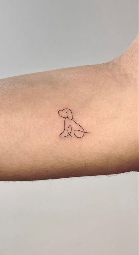 Lost Dog Tattoo Simple, Dog Tattoo Inspiration, Small Dog Related Tattoos, Dog Inspo Tattoo, Dog And Owner Tattoo, Tattoo Ideas Female Dog, Vet Tattoo Ideas, One Line Dog Tattoo, Minimalistic Dog Tattoo