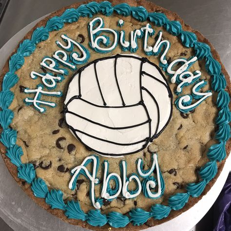 Volleyball cookie cake Volleyball Cookie Cake, Volleyball Birthday Party Ideas, Volleyball Birthday Cakes, Volleyball Cupcakes, Volleyball Cookies, Volleyball Birthday Party, Birthday Cookie Cake, Volleyball Birthday, School Cupcakes