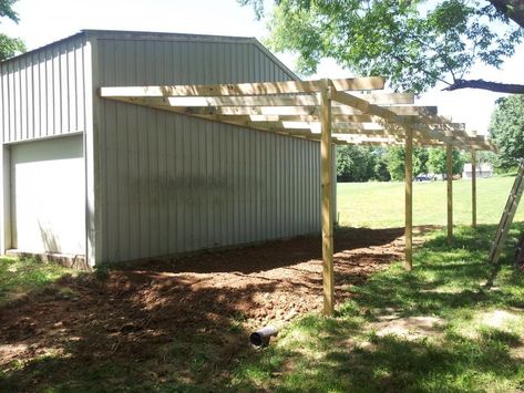 Attaching a lean-to to my shop - Page 2 - Pirate4x4.Com : 4x4 and Off-Road Forum Lean To Carport, Lean To Roof, Lean To Shed Plans, Lean To Shed, Lean To, Metal Carports, Roof Extension, Carport Designs, Metal Siding