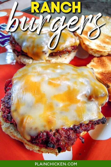 Ranch Burgers - seriously THE BEST burger recipe EVER!! Ground beef, ranch, Dale's seasoning, Worcestershire sauce, bacon, and fried onions in the burgers! This is our "go-to" burger recipe! Cook the burgers on the grill, skillet or in the oven. Can assemble the burger patties ahead of time and refrigerate or freeze uncooked for later. Great for cookouts and potlucks! Best Burger Recipe Ever, Ranch Burgers, Easy Burgers, Best Burger Recipe, The Best Burger, Burger Patties, Plain Chicken, Hamburger Recipes, Burger Recipe