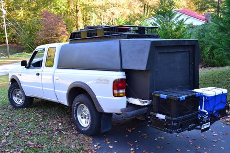 1997 Ford Ranger Homemade Camper Shell Extension Ford Ranger Overland Build, Diy Truck Camper, Ford Ranger Camper, Trailer Cabin, Ford Ranger Double Cab, Ford Ranger Stepside, Ford Ranger Raptor Camping, Cabin Camper, Truck Topper