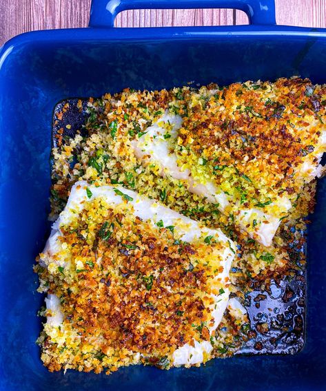 Baked Cod With Lemon-Parsley Panko Lemon Cod, Panko Crusted Cod, Panko Recipes, Shredded Brussel Sprout Salad, Haddock Recipes, Asparagus Stir Fry, Cod Recipe, Dinner Quick, Panko Crumbs