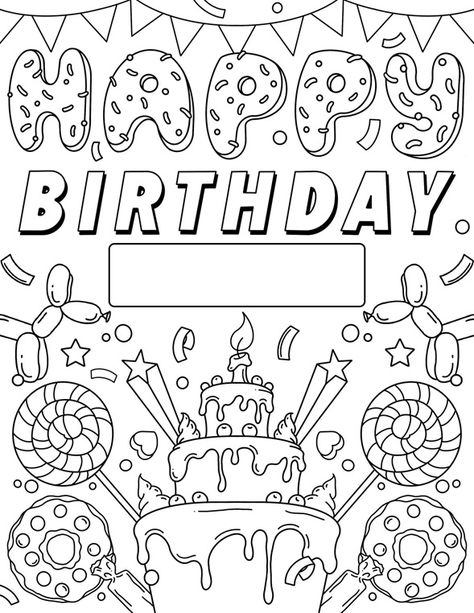 Color our free happy birthday coloring page that's also a free printable birthday sign. Get this free birthday sign to print, then hang or use for a birthday parade! Coloring Birthday Cards, Name Coloring Pages, Happy Birthday Coloring Pages, Crayola Coloring Pages, Happy Birthday Printable, Birthday Coloring Pages, Happy Birthday Signs, Birthday Banners, Birthday Card Printable