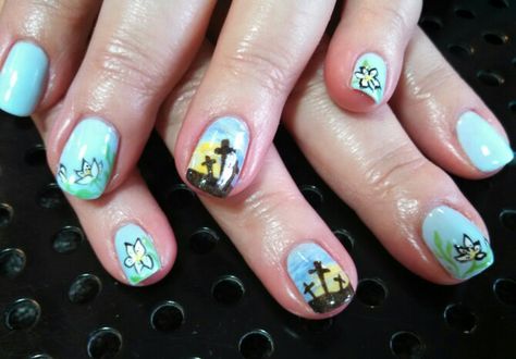 Cross Nail Art, Easter Lilies, Lily Nails, Cross Nails, Easter Nail Designs, Easter Lily, Short Nails Art, Easter Cross, Easter Nails