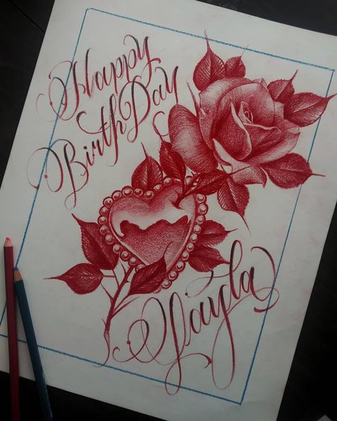 Chicano Birthday Cards, Happy Birthday Chicano, Tattoo Gift Card, Happy Birthday Drawings, Easy Graffiti Drawings, Bored Art, Chicano Style, Chicano Lettering, Heart Birthday