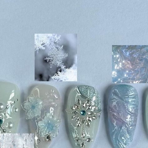 Press On Nails on Instagram: "⋆꙳•̩̩͙❅*̩̩͙‧͙Crystal Frost࿐ ࿔*:･❄️
.
.
.
Top thumb & bottom middle finger designed by @oaklestudio

#nailsnailsnails #icynails #frostnails #pressonnails #instagram #viral #beauty #recommend #lacenails #aesthetic" Frost Nails, Frosty Nails, Ongles Design, Snow Nails, Lace Nails, Fingers Design, Nails Designs, Press On Nails, Nails