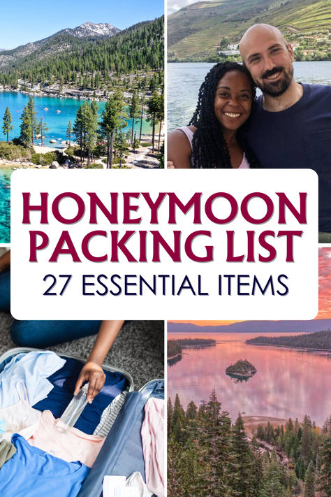 Exactly what to pack for your honeymoon. Essentials that many forget. What to bring for warm & cold trips + practical honeymooner tips … Mountain Honeymoon Outfit, Honeymoon Travel Essentials, Honeymoon Essentials Packing Lists, Honeymoon Travel Outfit, Honeymoon Checklist, Fall Honeymoon, Winter Honeymoon, Honeymoon Packing List, Honeymoon Essentials