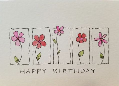 Birthday Card Drawing Ideas Hand Drawn, Watercolor Greeting Cards Simple, Cute Watercolor Card Ideas, Painting Cards Ideas, Watercolor Birthday Cards Diy, Card Design Ideas Drawing, Easter Watercolor Paintings Easy, Birthday Watercolour Card, Watercolor Birthday Card Diy