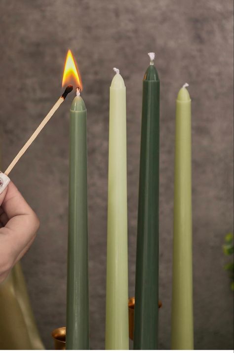 Amazon.com: Viyffo 12 Inch Green Taper Candles Set of 4 Unscented Smokeless Long Tall Tapered Candle for Candlesticks Sticks Wedding Advent Home Decor Dinner Christmas : Home & Kitchen Green Candlesticks, Green Taper Candles, Moody Christmas, Colored Taper Candles, Dinner Christmas, Tapered Candle, Wedding Home Decor, Tapered Candles, Sunset Colors