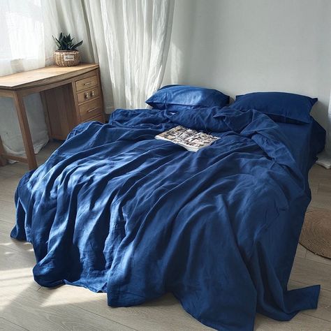 Dark Blue Duvet Cover, Boyfriend Room, California King Duvet Cover, Pure Linen Bedding, Bedroom Aesthetics, Bedding Sets Grey, Super King Duvet Covers, Twin Duvet Cover, Blue Duvet