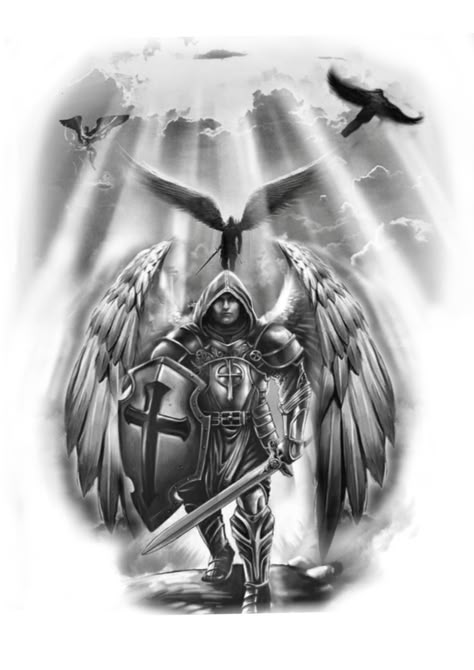 Angel Warrior Tattoo, Guardian Angel Tattoo Designs, St Michael Tattoo, Warrior Angel, Warrior Tattoo Sleeve, Unique Half Sleeve Tattoos, Soldier Tattoo, Guardian Angel Tattoo, Archangel Tattoo