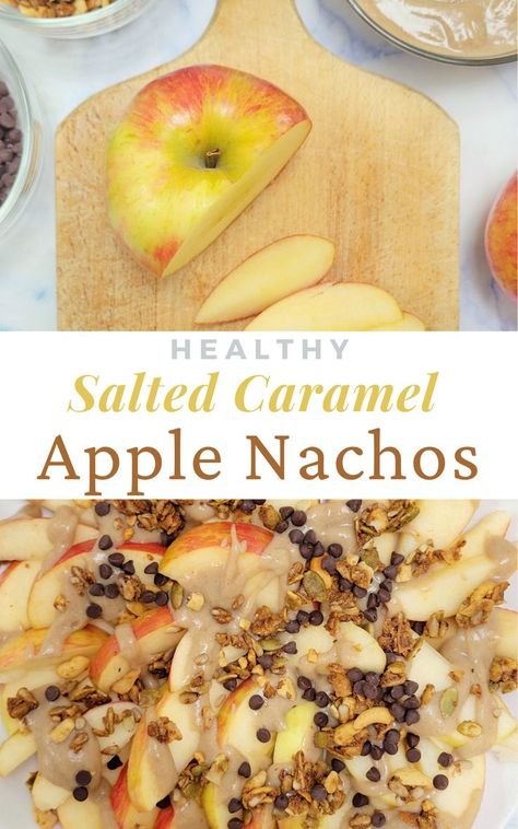 healthy salted caramel apple nachos recipe Healthy Salted Caramel, Caramel Apple Nachos, Apple Nachos Recipe, Salted Caramel Sauce Recipe, Grain Free Snacks, Homemade Salted Caramel, Apple Nachos, Salted Carmel, Gluten Free Pretzels