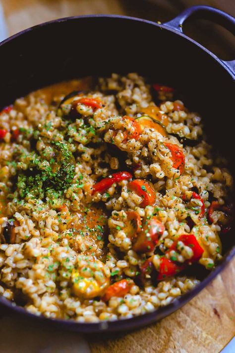 Ancient Grains Recipes, Best Risotto, Vegan Risotto, Vegetable Risotto, Barley Risotto, Barley Recipe, Roasted Carrot, Pearl Barley, Stewed Potatoes