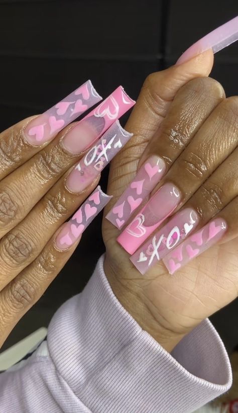 Valentines Nails Square, Acrylic Nails Short Square, Baddies Nails, Acrylic Nails Short, Valentines Nail, Nails Short Square, Vday Nails, Valentines Day Nails, Long Acrylic Nail Designs