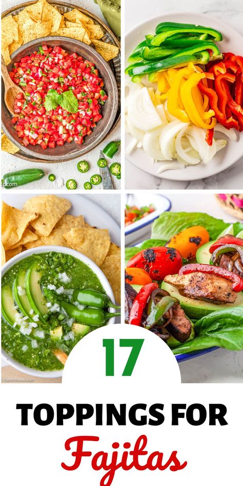 Best Fajita Toppings Fajitas Bar Party Ideas, Fajita Toppings Bar, Fajita Dinner Party Ideas, Fajita Party Ideas, Fajita Bar Ideas, Fajita Bar Party, Low Carb Fajitas, Fajita Toppings, Seafood Fajitas