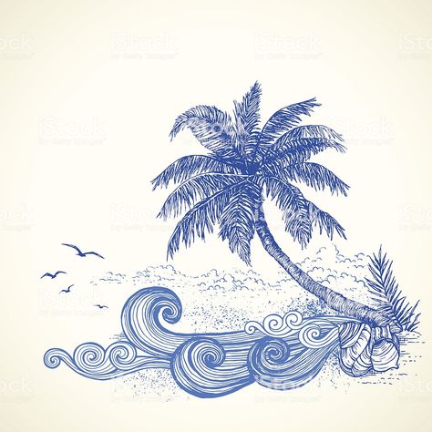 Beach Drawing, Photography Genres, Hawaiian Tattoo, Beach Tattoo, Summer Illustration, Beach Images, Photography Kit, Illustration Photo, Scene Image