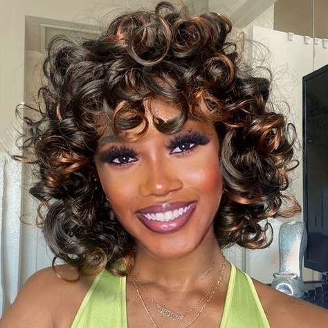 Curly Wigs With Bangs, Black Curly Wig, Bangs For Women, Natural Hair Wigs, Short Afro, Pelo Afro, Short Curly Wigs, Natural Wigs, Curly Hair Wig