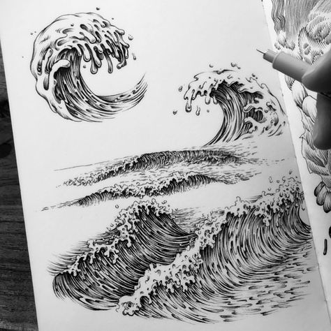 Tim on Instagram: “A wave page in my sketchbook 🌊 ✍ .. #micron #micronpen #drawingpractice #inkonpaper #inkdrawing #waveart #wavedrawing #leuchtturm1917…” Waves Ink Drawing, Wave Ink Drawing, Waves Sketch, Wave Drawing, Pencil Shading, Water Waves, Wave Art, Ap Art, Drawing Practice