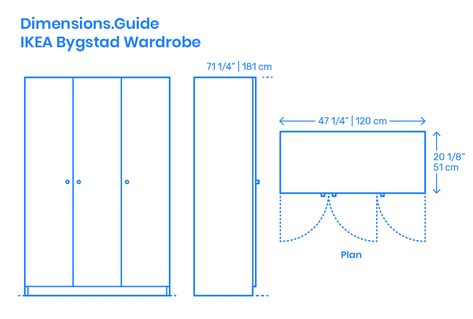 The IKEA Bygstad Wardrobe is a flexible wardrobe with minimal shelving and interior accessories, allowing the user to define the organization. This simple and universal wardrobe is designed by IKEA of Sweden with fiberboard, foil, and particleboard materials that allow for complete customization. Downloads online #furniture #bedrooms #storage #wardrobe #IKEA Wardrobe Dimensions Inches, Furniture Dimensions Standard, Minimal Shelving, Cupboard Dimensions, Wardrobe Ikea, Movement In Architecture, Creating A Capsule Wardrobe, Closet Dimensions, Wardrobe Dimensions