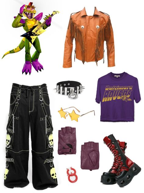 #montgomerygator #montgomery #gator #monty #fnafsecuritybreach #fnaf #security #breach #outfit #ideas #rock #styles Security Breach Outfit Ideas, Monty Gator Inspired Outfits, Fnaf Sb Inspired Outfits, Glamrock Freddy Outfit Ideas, Monty Fnaf Outfit, Montgomery Gator Cosplay, Monty Cosplay Fnaf, Human Monty Fnaf, Sun And Moon Fnaf Inspired Outfits