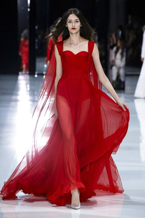 Lookbook - Spring Summer 2018 - Couture Elegant Theme, Draped Bodice, Collection Couture, Ralph Russo, Red Gown, Ralph And Russo, Long Red Dress, Red Chiffon, Georges Hobeika