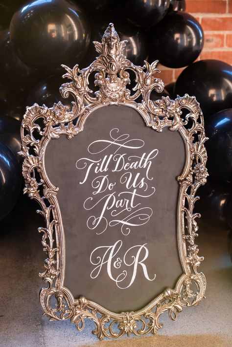 Spooky Wedding Shower Ideas, Goth Wedding Signs, Halloween Wedding Signs, Gothic Wedding Signs, Wedding Loading, Horror Wedding, Haunted Wedding, Spooky Wedding, Lotus Wedding