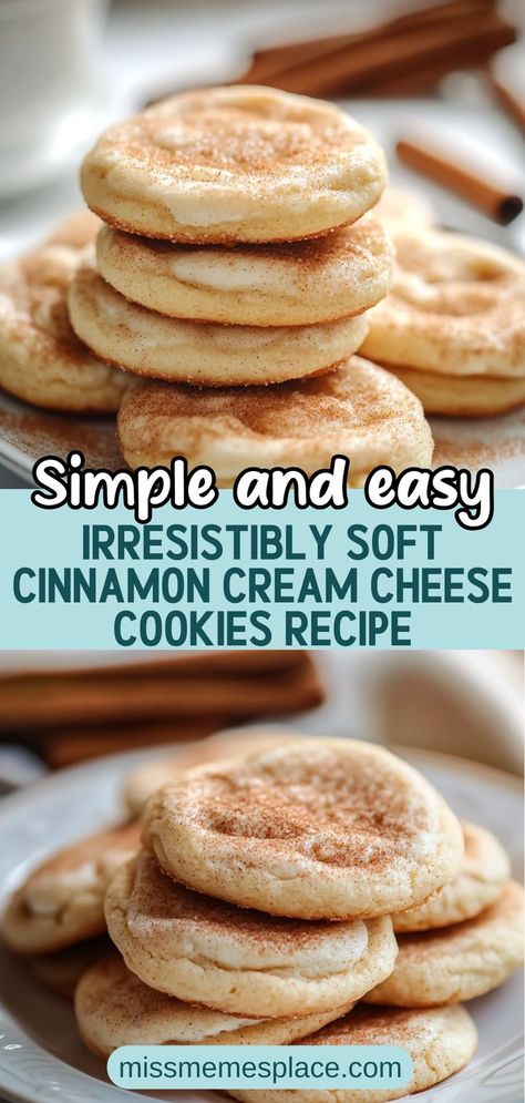 Discover the magic of baking with these irresistibly soft Cinnamon Cream Cheese Cookies. Combining rich cream cheese with warm cinnamon, this easy cookie recipe creates a delightful treat that melts in your mouth. Perfect for holiday gatherings or cozy afternoons, these cookies are sure to impress friends and family alike. With just a few simple steps, you can whip up a batch of these sweet delights that are bursting with flavor. Get ready to indulge in a warm and comforting experience! Desserts To Make With A Kitchenaid Mixer, Quick Desserts With Cream Cheese, Single Serving Recipes Healthy, Cooking With Cream Cheese, Easy Dessert Recipes With Cream Cheese, Sweet Cream Cheese Recipes, Cinnamon Cheesecake Cookies, Easy Recipes With Cream Cheese, Cinnamon Cream Cheese Cookies