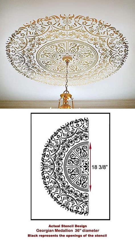 Stencil ceiling medallion! - Debbiedoo's 1920s Kitchen, Diy Table Top, Ceiling Medallion, Ceiling Medallions, Stencils Wall, Ceiling Design, 인테리어 디자인, Light Fixture, Home Deco