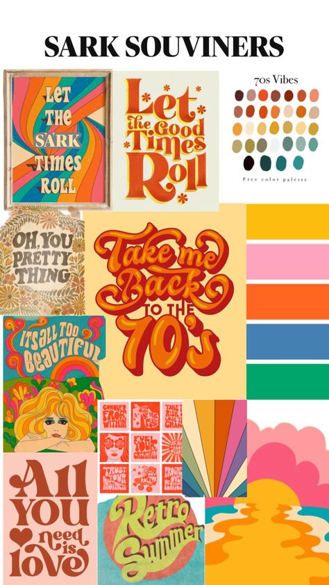 Mood board for a 70s theme for the souviners 70s Theme, 70s Party, 70s Vibes, Need Love, Free Coloring, Birthday Party Themes, Holiday Parties, Mood Board, Birthday Parties