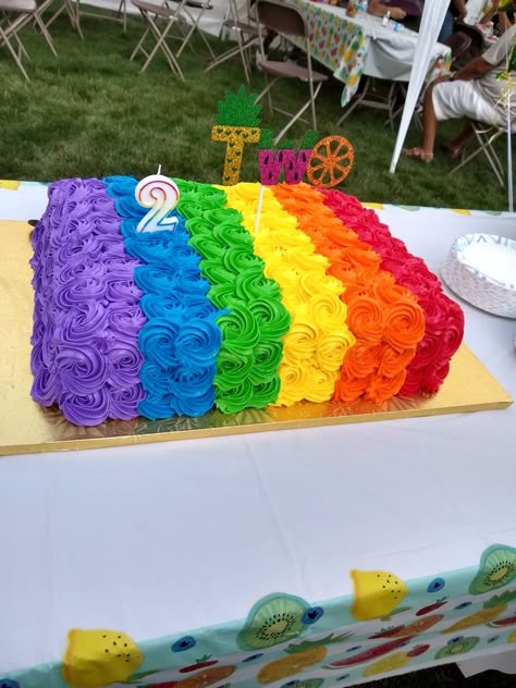 Cake With Rainbow Frosting, Lgbtq Birthday Cake, Rainbow Sheet Cake Birthday, Rainbow Picnic Ideas, Rainbow Sheet Cake, Rainbow Friends Cake, Fathers Day Cupcakes, Cake Designs For Kids, Rainbow Desserts