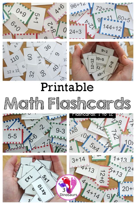 Printable Math Flashcards - with different math flashcards for addition, subtraction, multiplication. and division with different sizes and mix of types of flashcards - 3Dinosaurs.com #flashcards #mathflashcards #multiplication #division #addition #subtraction Math Game Printable, Addition Flashcards Printable Free 0-20, Addition Flashcards Printable Free, Maths Flashcards, Flashcard Ideas, Multiplication Flash Cards, Math Flashcards, Math Worksheets For Kids, Math Facts Addition