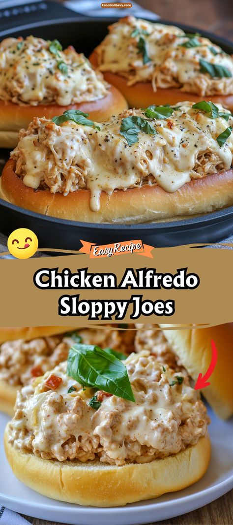 Combine comfort foods with Chicken Alfredo Sloppy Joes, a unique twist on the classic sandwich. Creamy Alfredo sauce, tender chicken, and savory mushrooms are piled onto soft buns for a deliciously messy eating experience. It’s a must-try for those who love innovative comfort food. #AlfredoSloppyJoes #ComfortFood #CreativeCuisine Foods With Chicken, Chicken Sloppy Joe Recipe, Meal Prep Week, Messy Eating, Chicken Sloppy Joes, Dorito Chicken, Creamy Alfredo Sauce, Classic Sandwich, Sloppy Joes Recipe