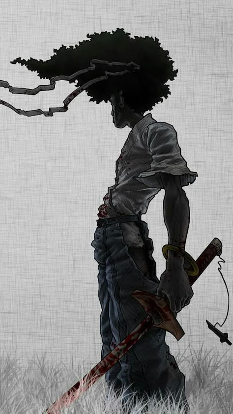 Afro Samurai Aesthetic, Afro Samurai Pfp, Takashi Okazaki, Anime Graffiti, Samurai Concept, Africa Tattoos, Black Samurai, Samurai Wallpaper, Canvas Wall Art Living Room