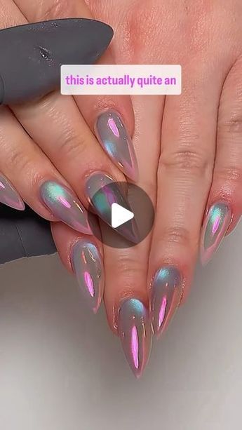 Aura Powder Nails, Moonlight Nails Design, Gel Nails Magnetic, Cat Eye Crome Nails, Chrome Magnetic Nails, Moonlight Chrome Nails, Chrome Cat Eye Nails Designs, Chrome Cateye Nails, Cat Eye With Chrome Nails