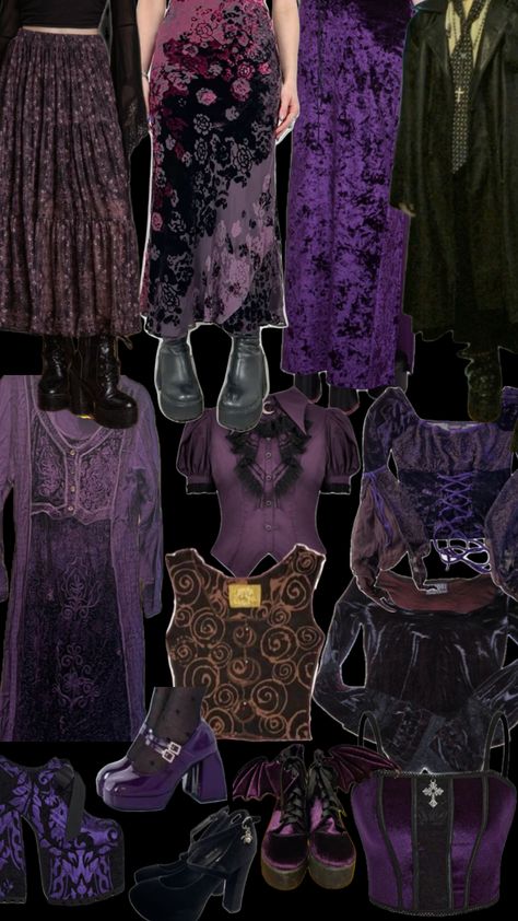 #whimsigoth #purple Purple And Green Whimsigoth, Dark Purple Gothic Aesthetic, Purple Winter Outfit Aesthetic, Dark Academia Outfit Purple, Purple Vampire Outfit, Purple 70s Aesthetic, Dark Purple Aesthetic Outfit, Purple Aesthetic Outfit Grunge, Purple Fashion Aesthetic