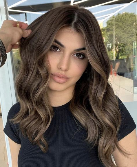 Honey Caramel Balayage On Dark Hair, Balayage For Dark Brown Hair Straight, Best Hair Color For Brown Eyes, Brown Skin Blonde Hair, Beige Blonde Hair, Black Hair Balayage, Brown Hair Looks, Brown Hair Inspo, Hair Color Light Brown