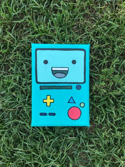 Bmo Painting Canvas, Bmo Adventure Time Painting, Easy Cartoons To Paint, 4x6 Painting Ideas, Adventure Time Painting Easy, Gamer Painting Ideas, Art Ideas Painting Canvases Easy, Nerdy Painting Ideas, Easy Small Canvas Painting For Beginners