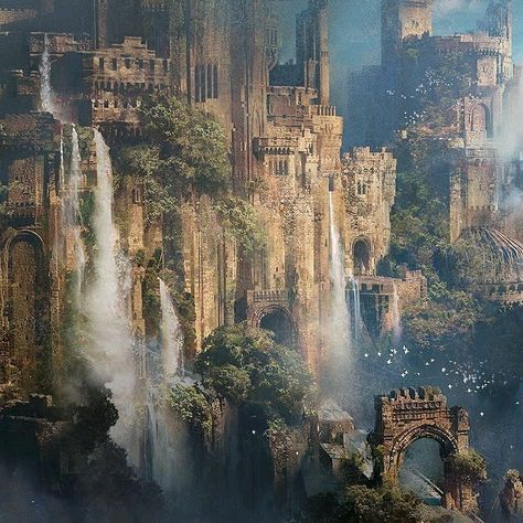 Hanging Gardens, Castle Aesthetic, Fantasy City, Fantasy Castle, Fantasy Setting, Fantasy Places, A Castle, Fantasy Art Landscapes, Fantasy Concept Art