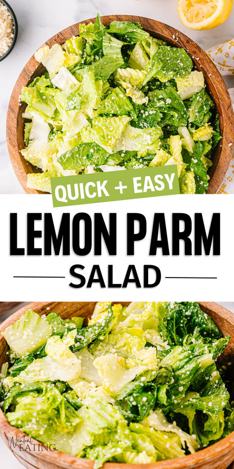 Easy Lemon Parmesan Salad (quick healthy lunch idea) Crunchy Romaine Salad, Lemon Parmesan Salad, Lettuce Recipe, Lemon Salad Dressings, Parmesan Salad, Lemon Salad, Quick Healthy Lunch, Romaine Salad, Crunchy Salad