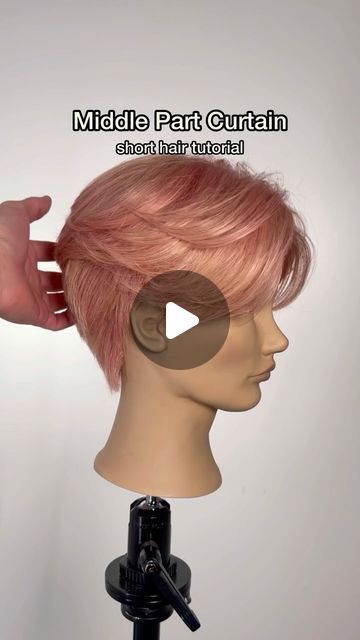 Short Curtain Haircut, Flow Middle Part, Middle Part Short Hairstyles, Curtain Short Hair, Short Haircut Tutorial Step By Step, Middle Part With Curtain Bangs, Middle Part Flow Haircut, Curtain Bangs Middle Part, Middle Part Pixie Haircut