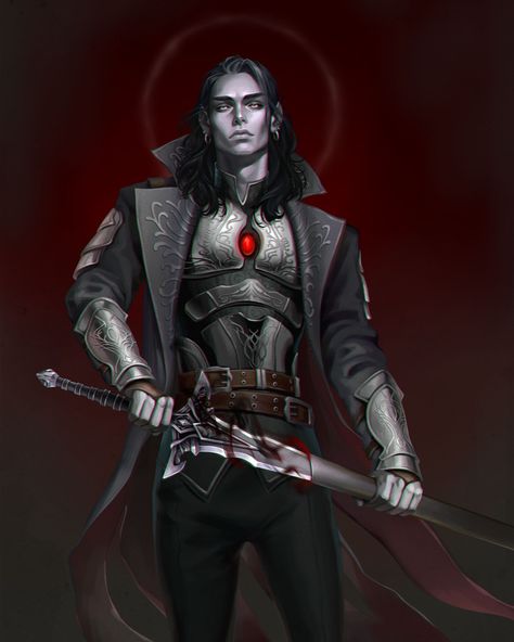 ArtStation - Commission, George Aladashvili Wizard Fighter Dnd, Vampire Soldier Art, Dnd Dhampir Character Art, Dhampir Paladin, Knight Character Art Male, Vtm Character Art, Dhampir Dnd, Vampire Concept Art, Wizard Dnd