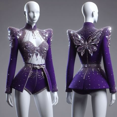 Blue Performance Outfit, Purple Stage Outfits, Pop Star Fashion, Stage Performance Outfits, Luxury Designer Outfits, Stage Costume Design, Wrestling Gear, Pretty Quinceanera Dresses, Preformance Outfits